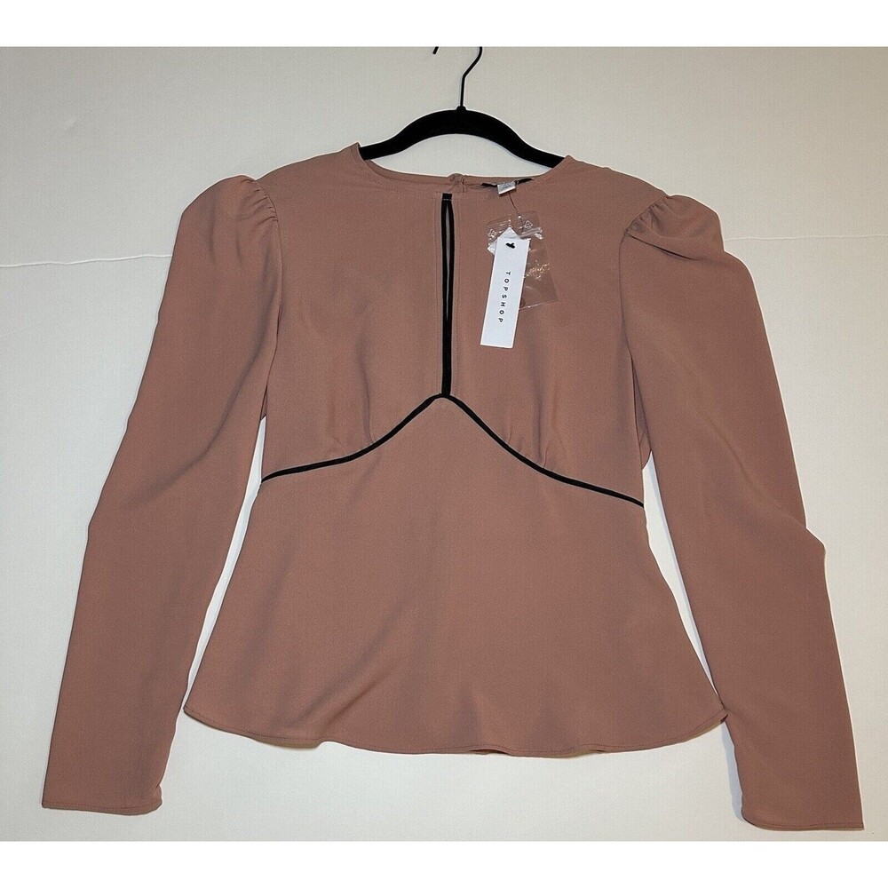 Topshop Austin Keyhole Light Pink Long Sleeve Blouse Cut Outs SIZE 6 NWT
